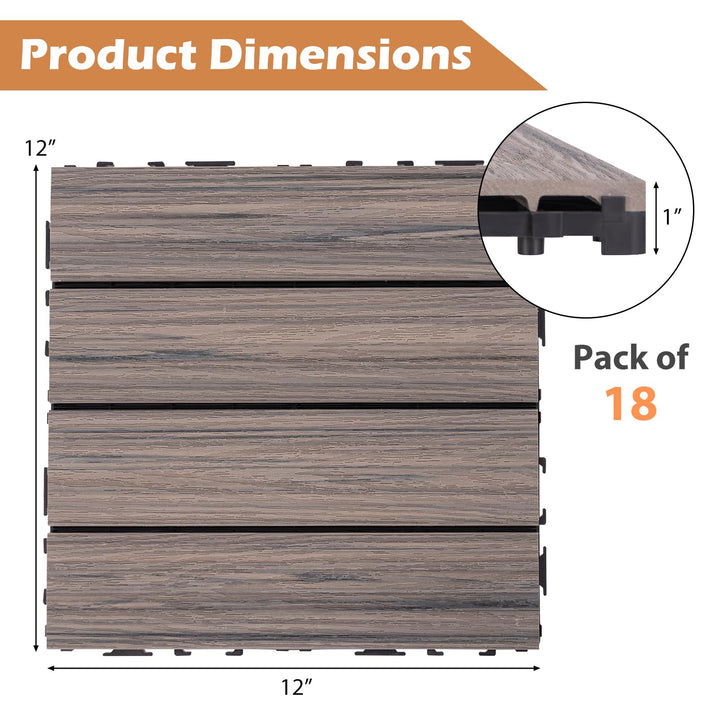Giantex Interlocking Deck Tiles 18/36 Pack - 12" x 12" Weatherproof Composite Outdoor Flooring Covering