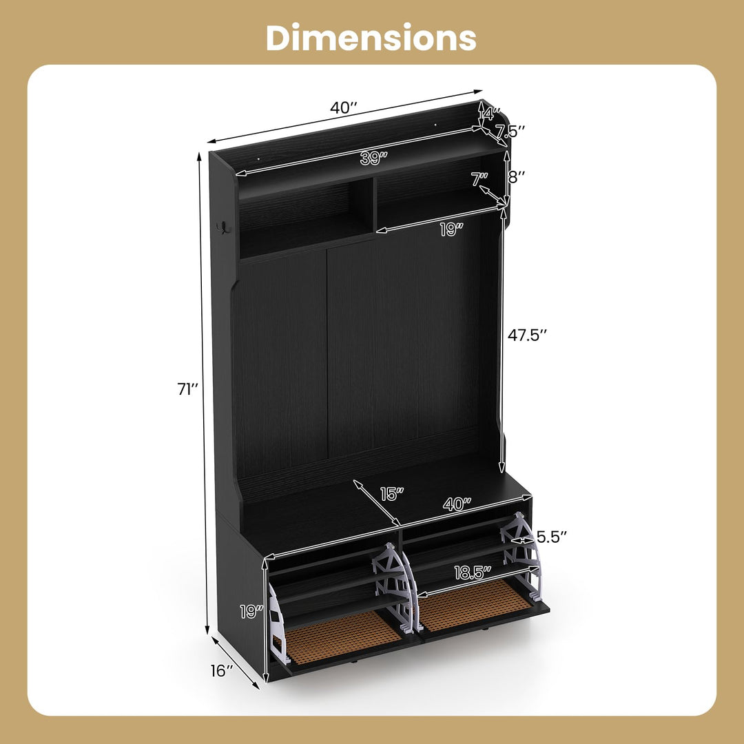 Giantex 4-In-1 Hall Tree Entryway Bench with Coat Rack &amp; Flip Drawers