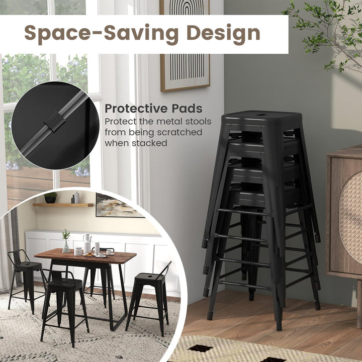 Giantex Metal Bar Stools Set of 4, 24" Counter Height Modern Industrial Barstools w/Removable Bucket Back &amp; Footrest