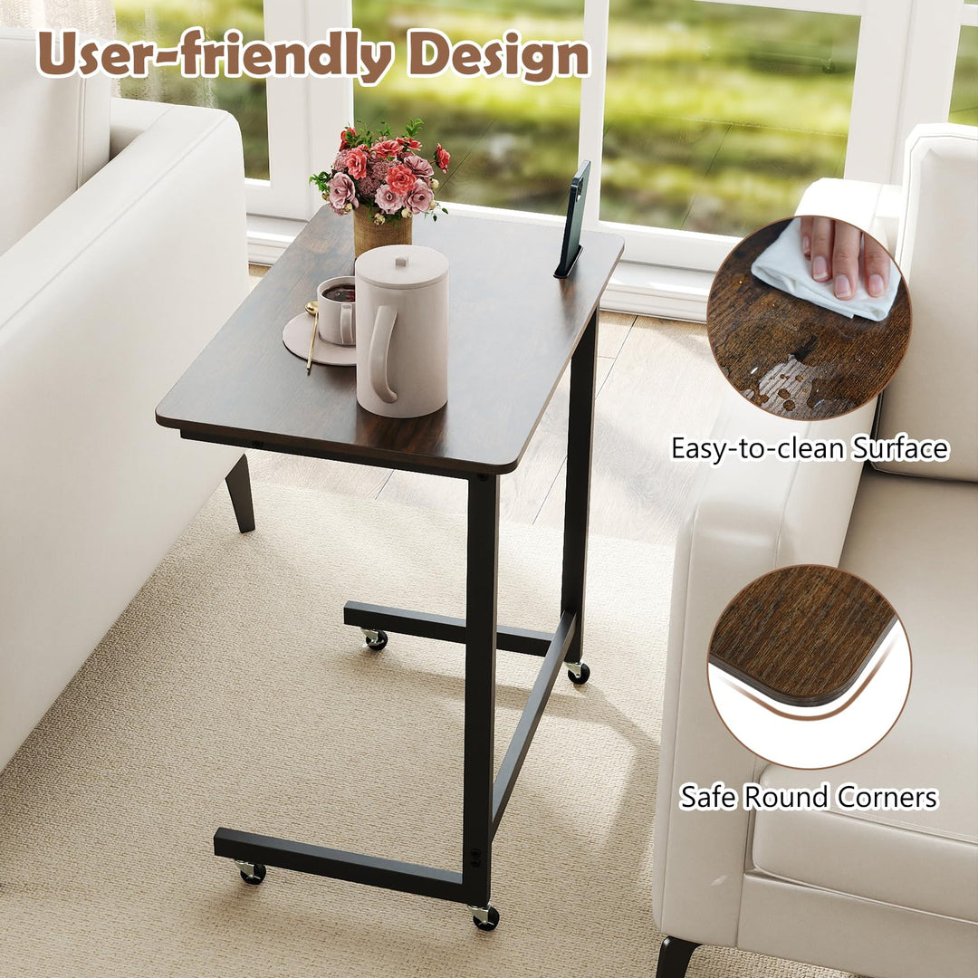 Giantex C-Shaped End Table with Wheels for Living Room Bedroom