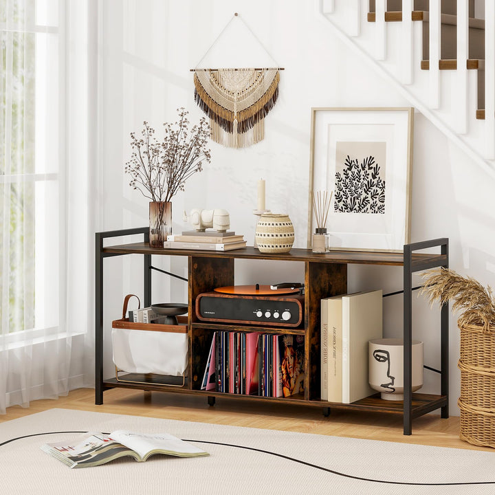 Giantex TV Stand for TVs up to 55", 3-Tier Entertainment Center with Open Storage Shelves, Side Guardrails &amp; Metal Frame