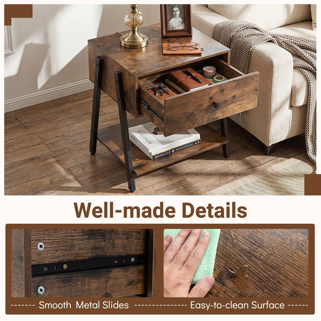 Giantex Industrial Night Stand with Drawer and Open Shelf