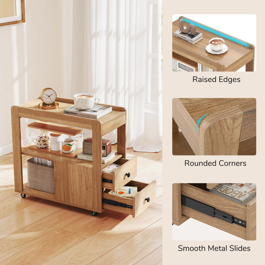 Giantex Rolling Side Table with Storage for Small Spaces Living Room Bedroom