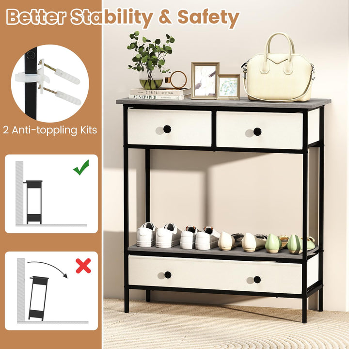 Giantex Farmhouse Console Table 32” Entryway Table with 3 Fabric Drawers &amp; Open Storage Shelf