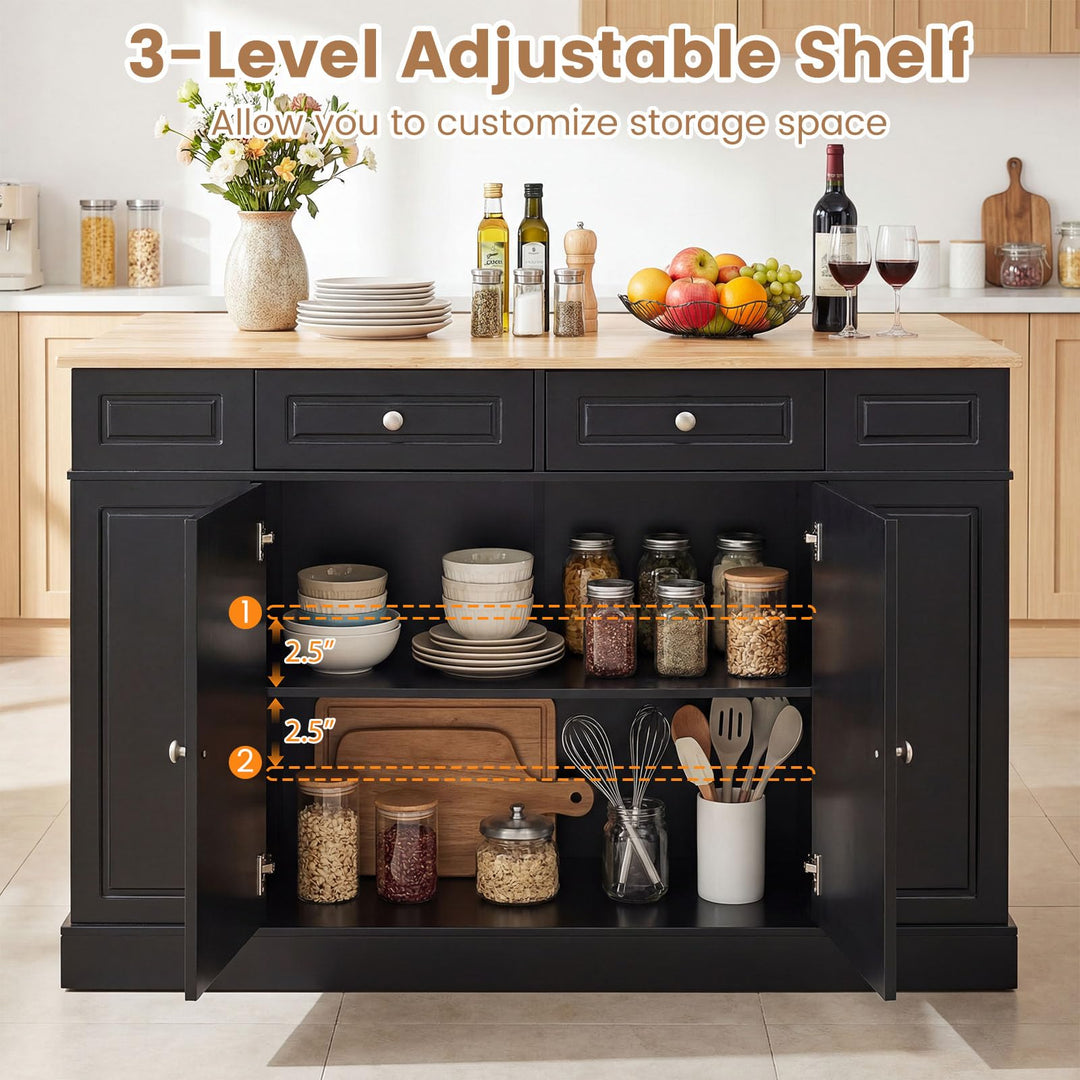 Giantex Kitchen Island with Drop Leaf, Rubber Wood Top, 2 Drawers, Storage Cabinets