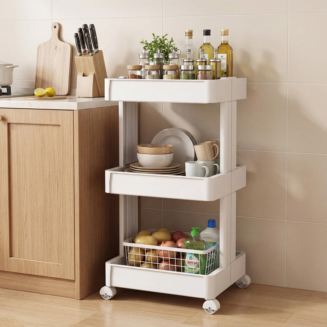 Giantex 3-Tier Rolling Storage Cart w/Shelving Unit for Kitchen