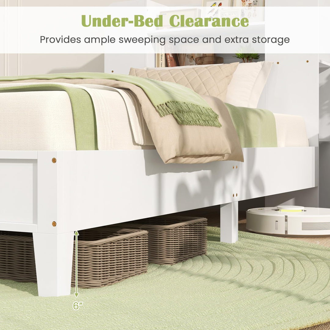 Giantex Twin Bed Frames for Kids, Wooden Twin Size Bed with Storage Bookcase Headboard