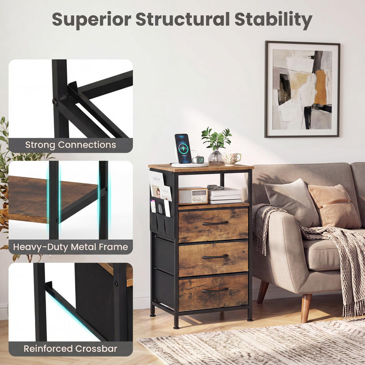 GIANTEX 27.5" Nightstand with Charging Station &amp; 3 Fabric Drawer (1/2)