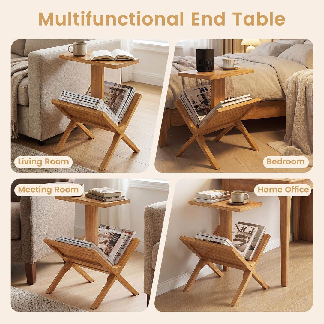Giantex Side Table Teak Wood Set of 1/2 2-Tier Sofa Couch End Table