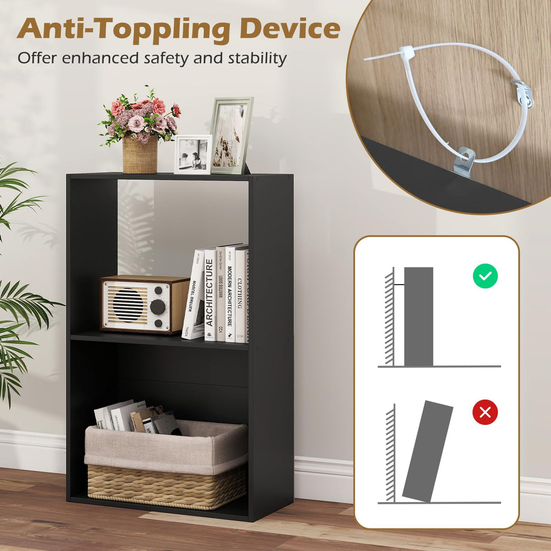 Giantex 3-Tier Bookshelf | 2-Cube Bookcase w/Open Storage Compartment (1/2)