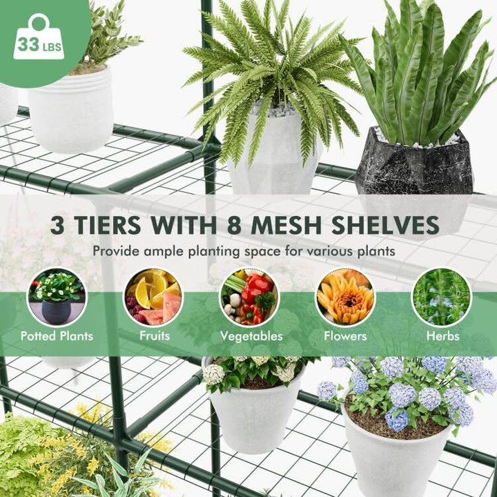 Giantex Walk-in Greenhouse w/ 3 Tiers 4 Shelves, 4 Ground Stakes &amp; Ropes, PVC Cover