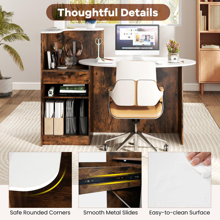 Giantex Reception Desk, Front Counter Desk with Lockable Drawer, Oval Tabletop &amp; Adjustable Shelf