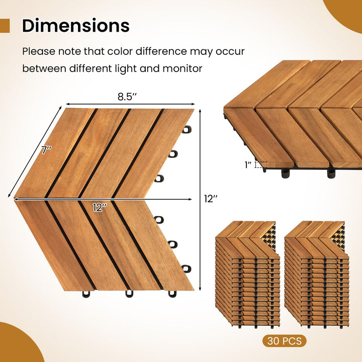 Giantex 30 PCS Interlocking Patio Flooring Tiles with Drainage Base