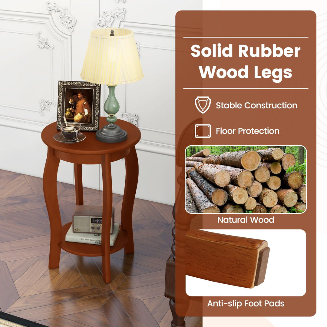 Giantex 2-Tier End Table, Narrow Tiered Telephone Table with Storage Shelf, Solid Wood Legs