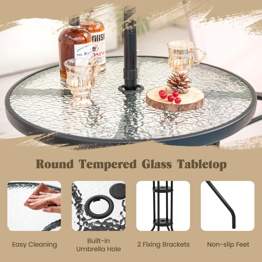 Giantex 4-Piece Outdoor Bar Set, Round High Top Bar Table with 2 Folding Counter Height Chairs &amp; Umbrella