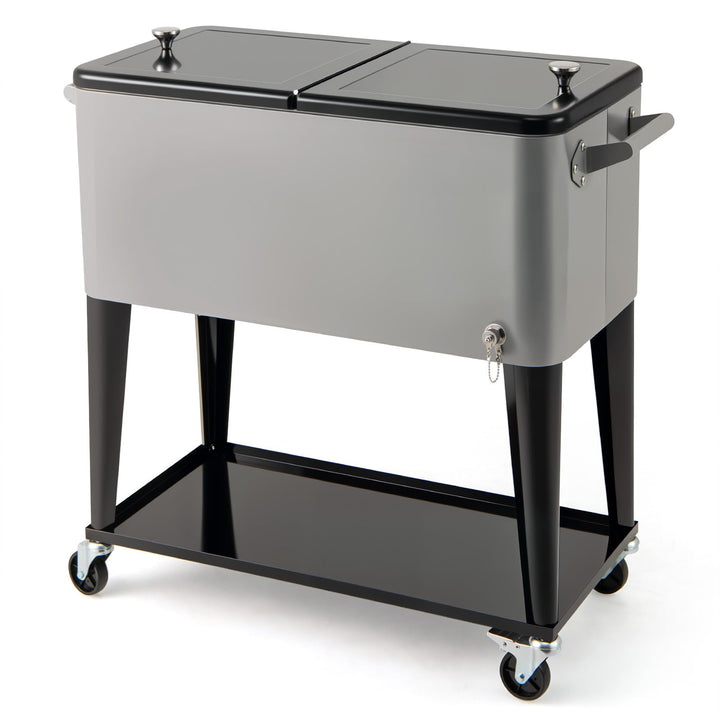 Giantex 80 Quart Rolling Patio Cooler Cart with Bottom Storage Shelf &amp; Drain