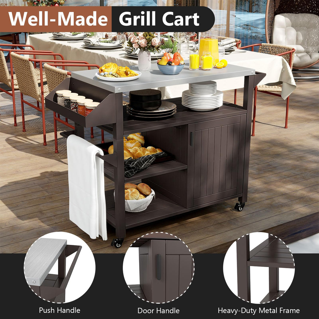 Giantex Outdoor Grill Cart with Storage Cabinet &amp; Shelves Patio Kitchen Island Table