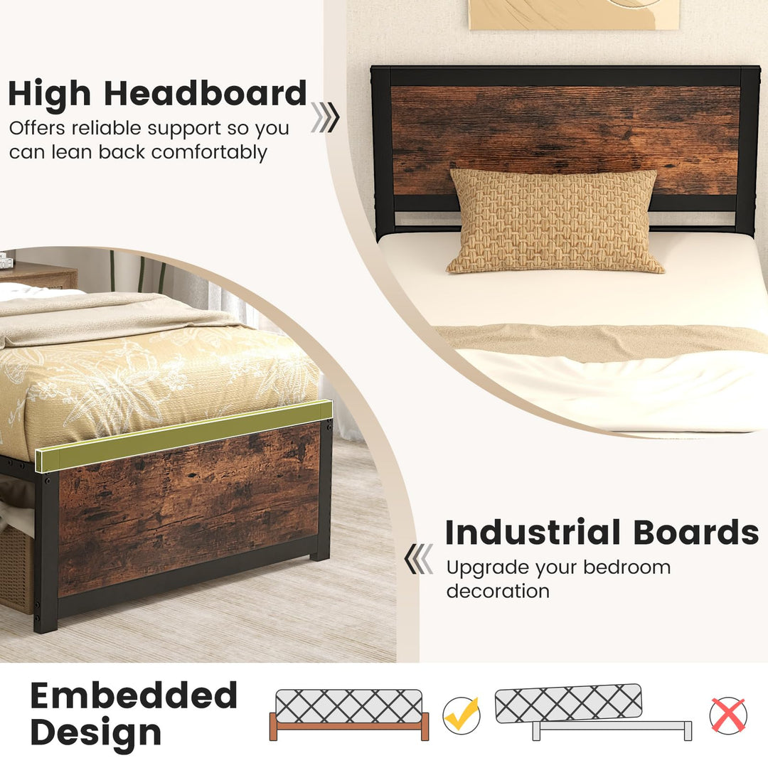 Giantex Twin Bed Frames for Kids, Industrial Metal Platform Bed with Headboard