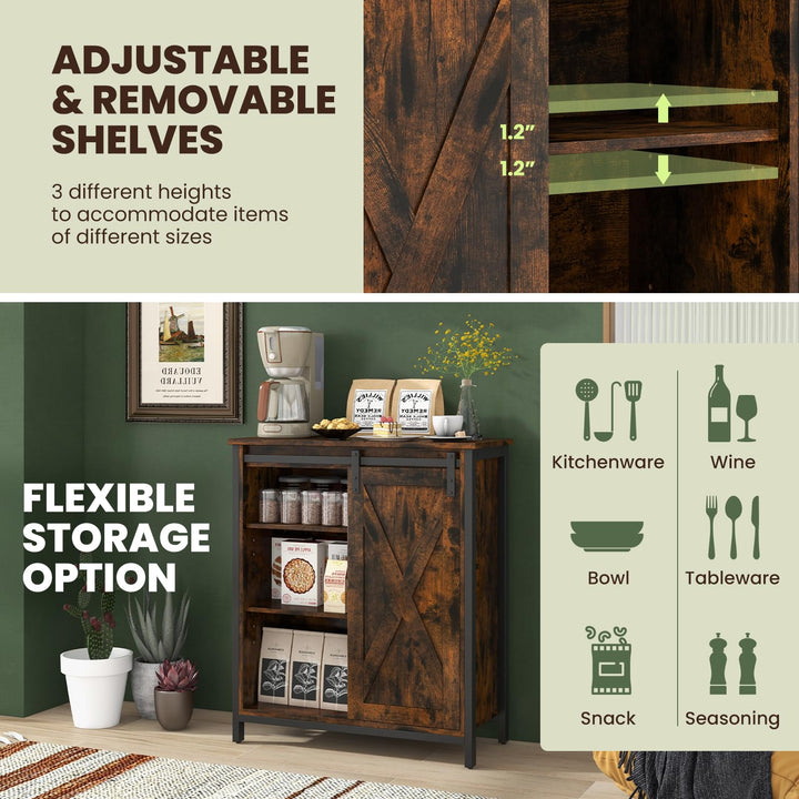 Giantex Buffet Cabinet, Farmhouse Kitchen Sideboard with Sliding Barn Door &amp; Adjustable Shelves