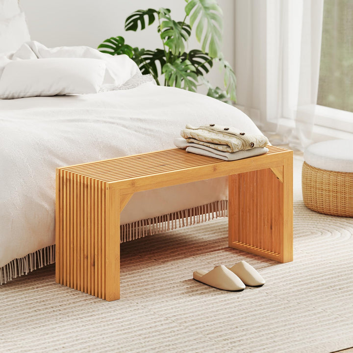 Giantex 36" Bamboo Dining Bench 660Lbs Capacity 2-Person Kitchen Table Bench for Living Room