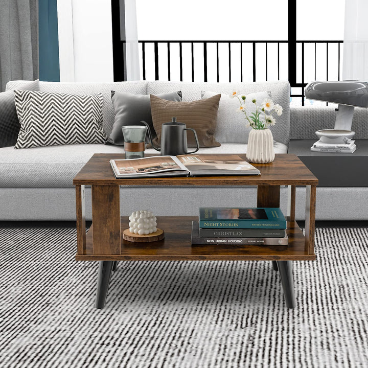 Giantex Retro Wood Coffee Table, 2-Tier Tea Table w/Open Storage Shelf &amp; Supportive Legs