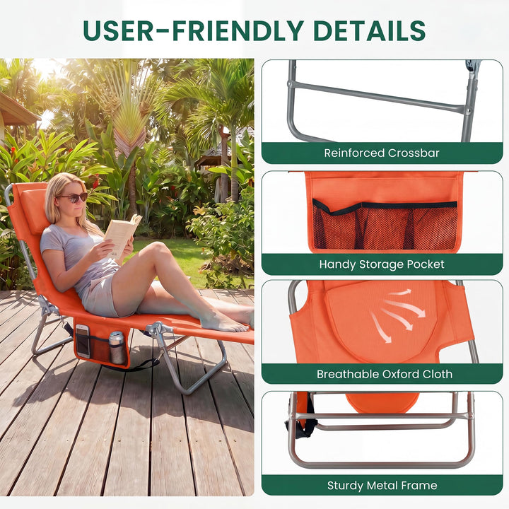 Giantex Folding Tanning Chair with Face Hole &amp; 5-Position Adjustable Backrest (1/2)