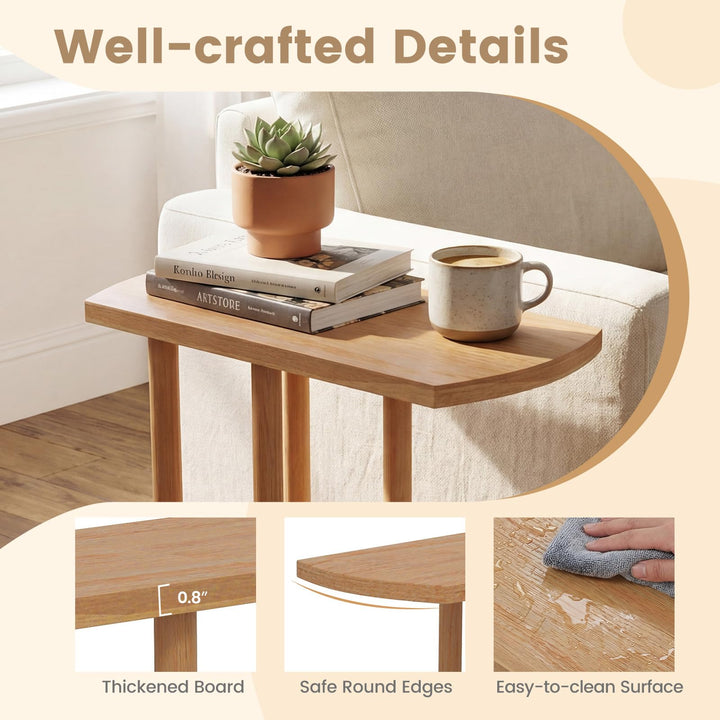 Giantex C-Shaped Teak Wood Side Table Set of 1/2 Narrow 2-Tier Couch Tables