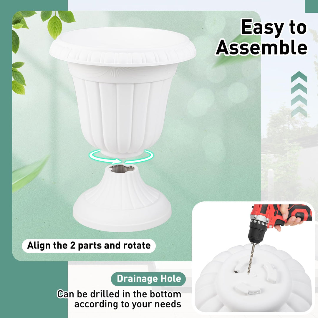 Giantex 18" Tall Urn Plastic Flower Pots with Pedestal Base &amp; Pre-Marked Drain Hole