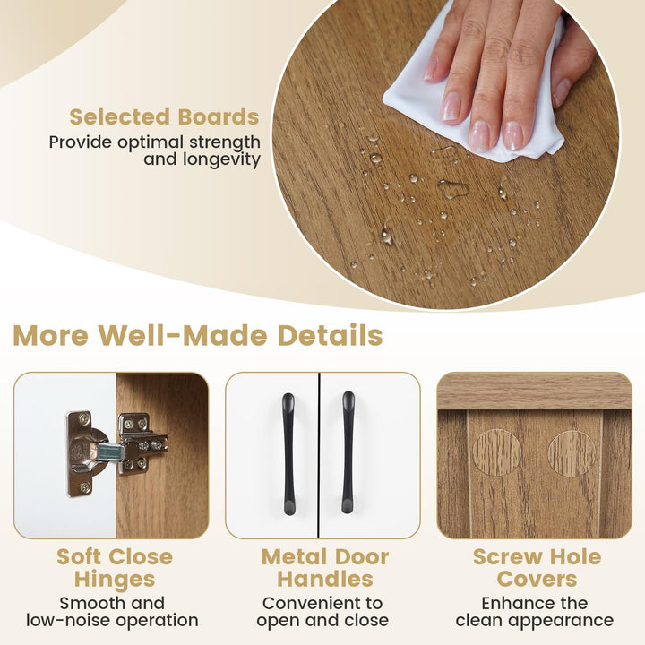 2-Door Kitchen Storage Cabinet with 5-Position Adjustable Shelf &amp; Anti-Tipping Kits