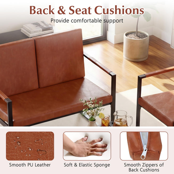 Giantex 5-Pieces Living Room PU Leather Upholstered Sofa Couch Set