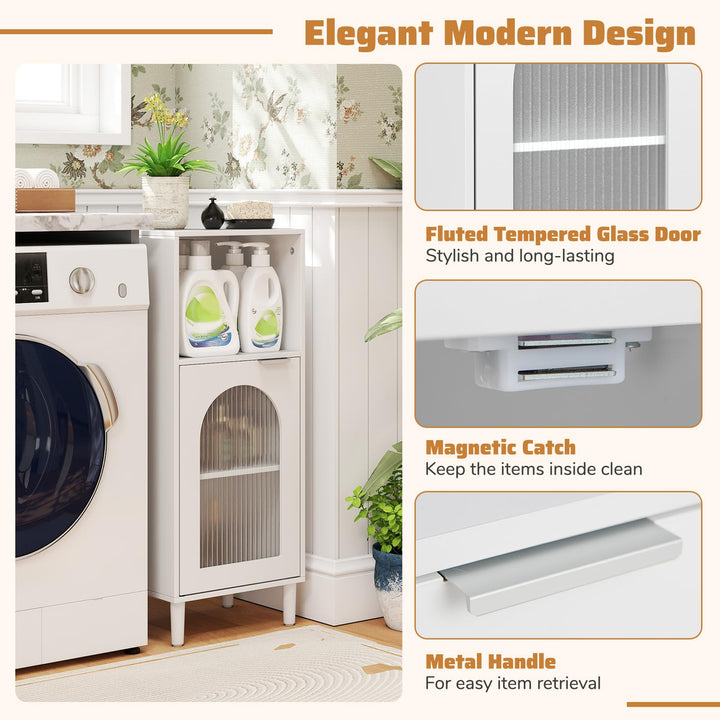 Giantex Bathroom Corner Floor Cabinet with Removable Shelf &amp; Fluted Tempered Glass Door