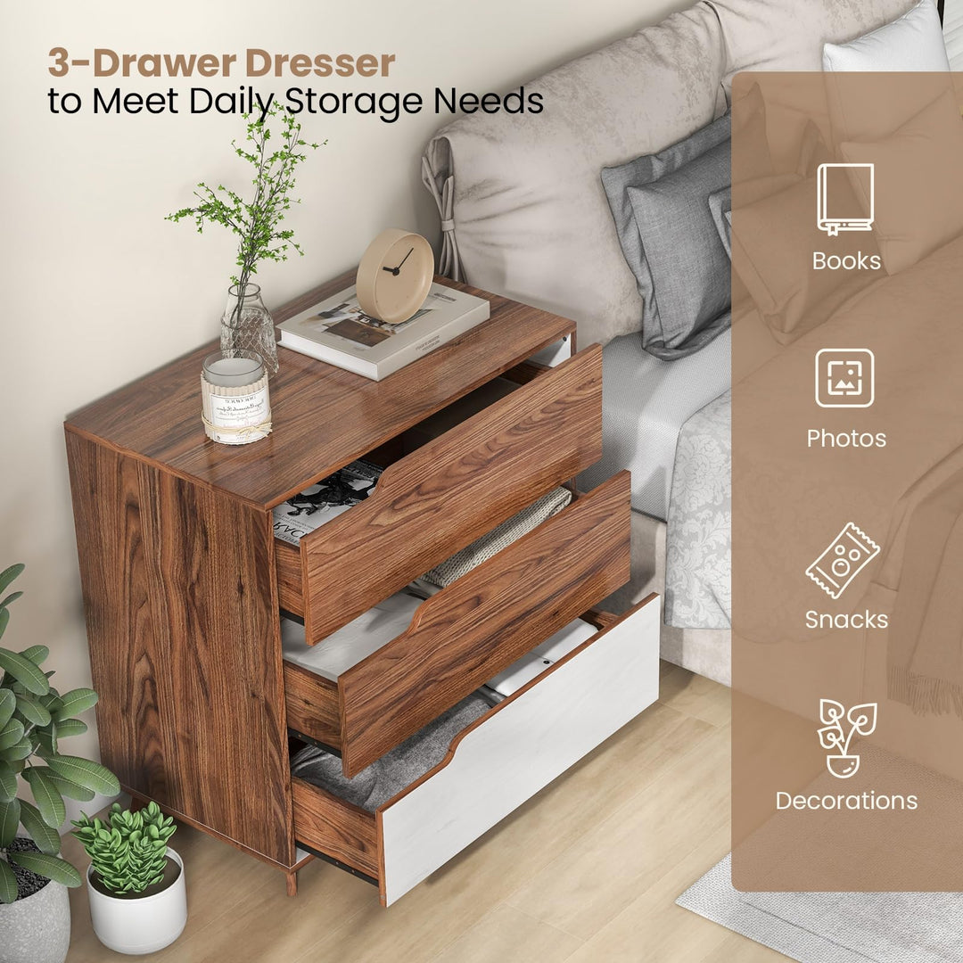Giantex 3-Drawer Dresser for Bedroom - Small Chest of Drawers, Rustic Farmhouse Storage Cabinet, Walnut &amp; White