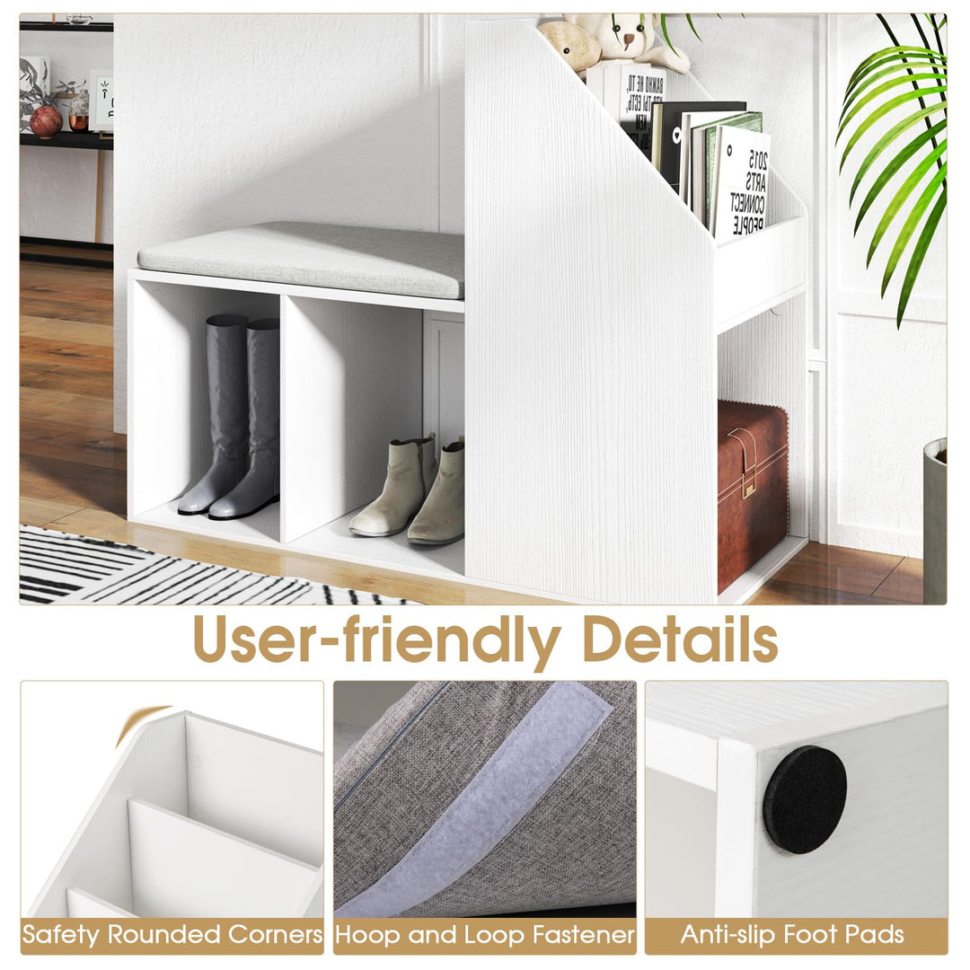 Giantex Shoe Storage Bench, Entryway Bench w/Side Holder &amp; Padded Seat Cushion, 3 Storage Compartments