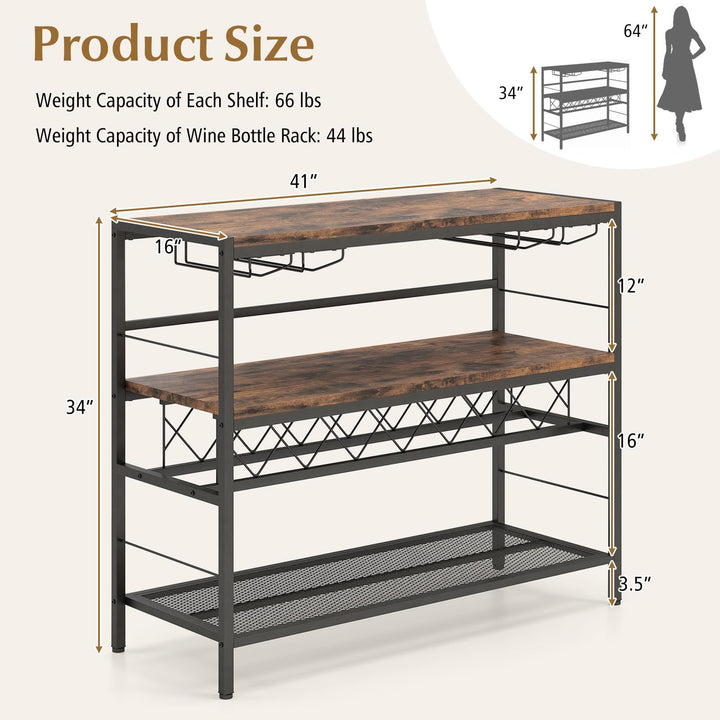 Giantex 4-Tier Wine Rack Table - 7-Bottle Wine Bar Cabinet w/ 4 Wine Racks &amp; 16 Glasses Holder