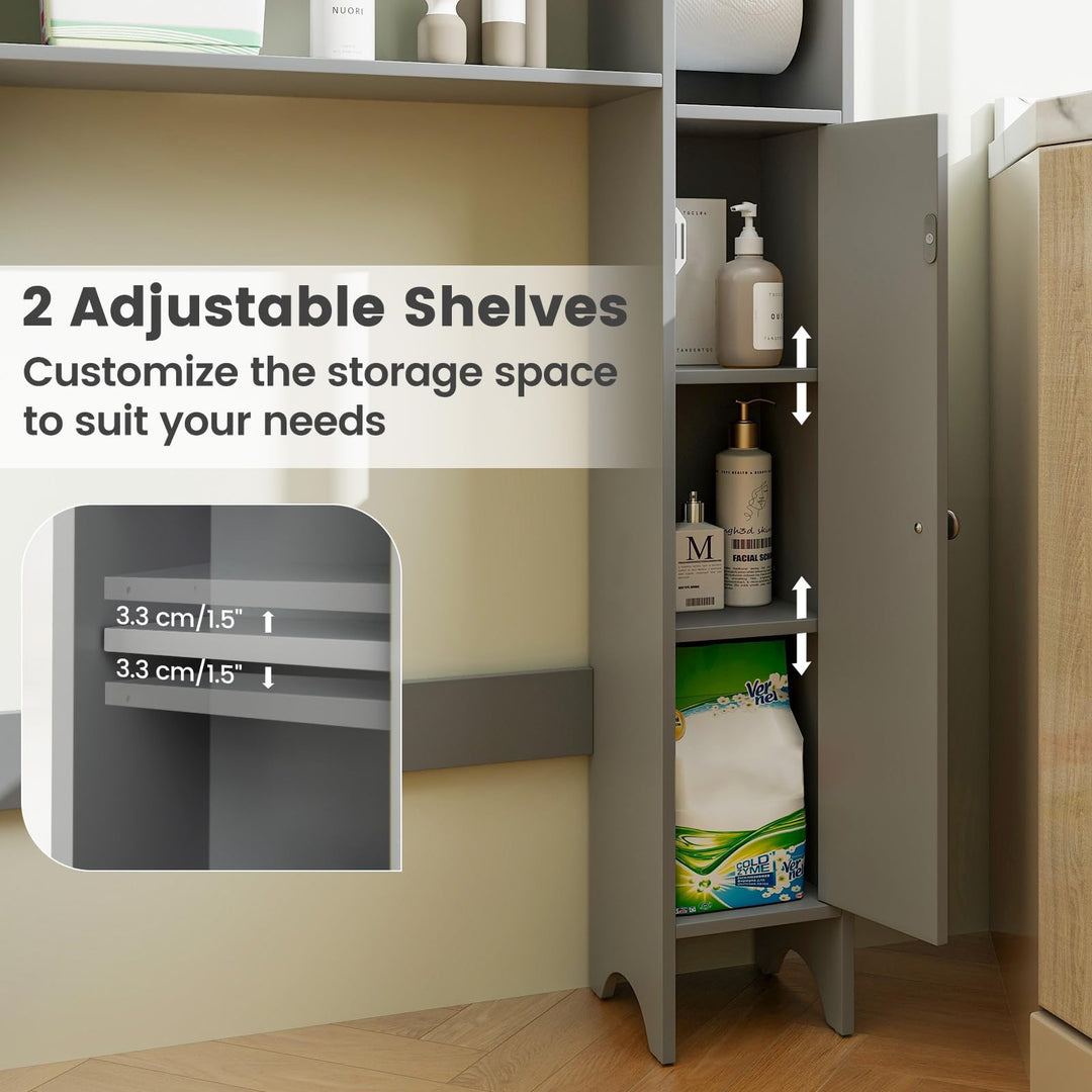 Giantex Over-The-Toilet Storage Cabinet, Bathroom Freestanding Space Saver with 1-Door Side Storage Cabinet &amp; Paper Holder