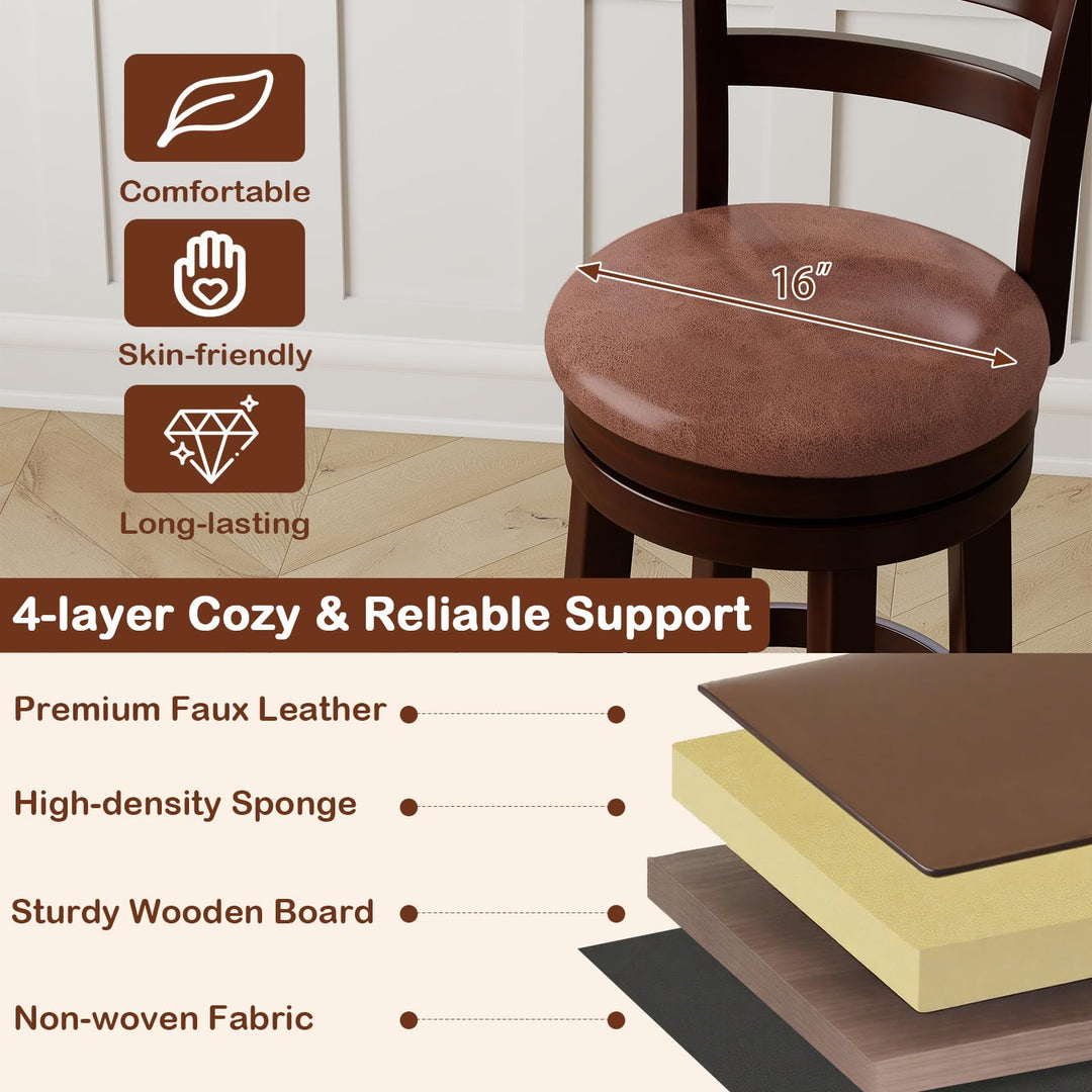 Giantex 30" Counter Height Swivel Barstools Set of 2/4 with Faux Leather Seat and Wrap-around Footrest