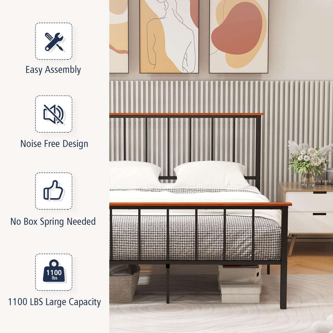Giantex Queen/Full Size Metal Platform Bed Frame with Spindle Headboard &amp; Footboard, Black