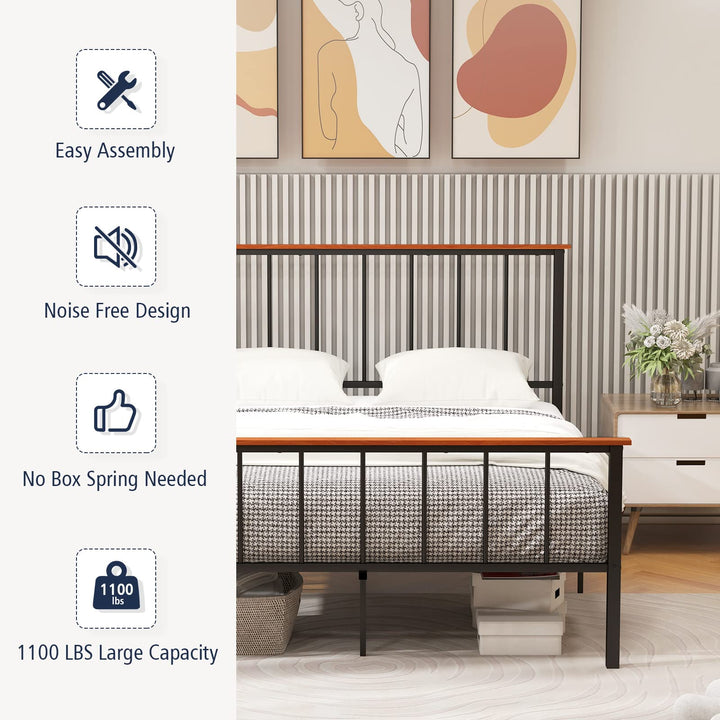 Giantex Queen/Full Size Metal Platform Bed Frame with Spindle Headboard &amp; Footboard, Black