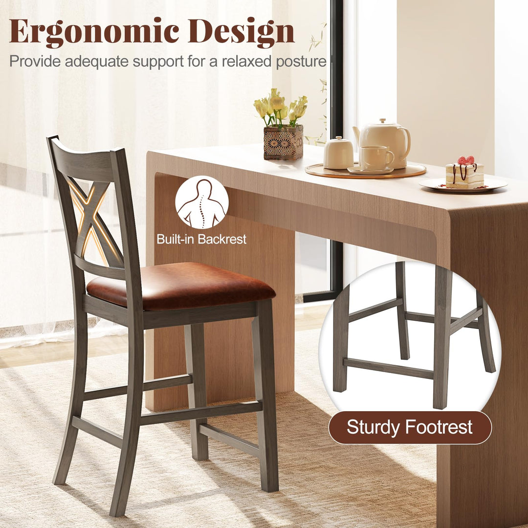 Giantex 24" Bar Stools Set of 2/4, Counter Height Bar Stools with Cross Back &amp; Faux Leather Upholstered Seat