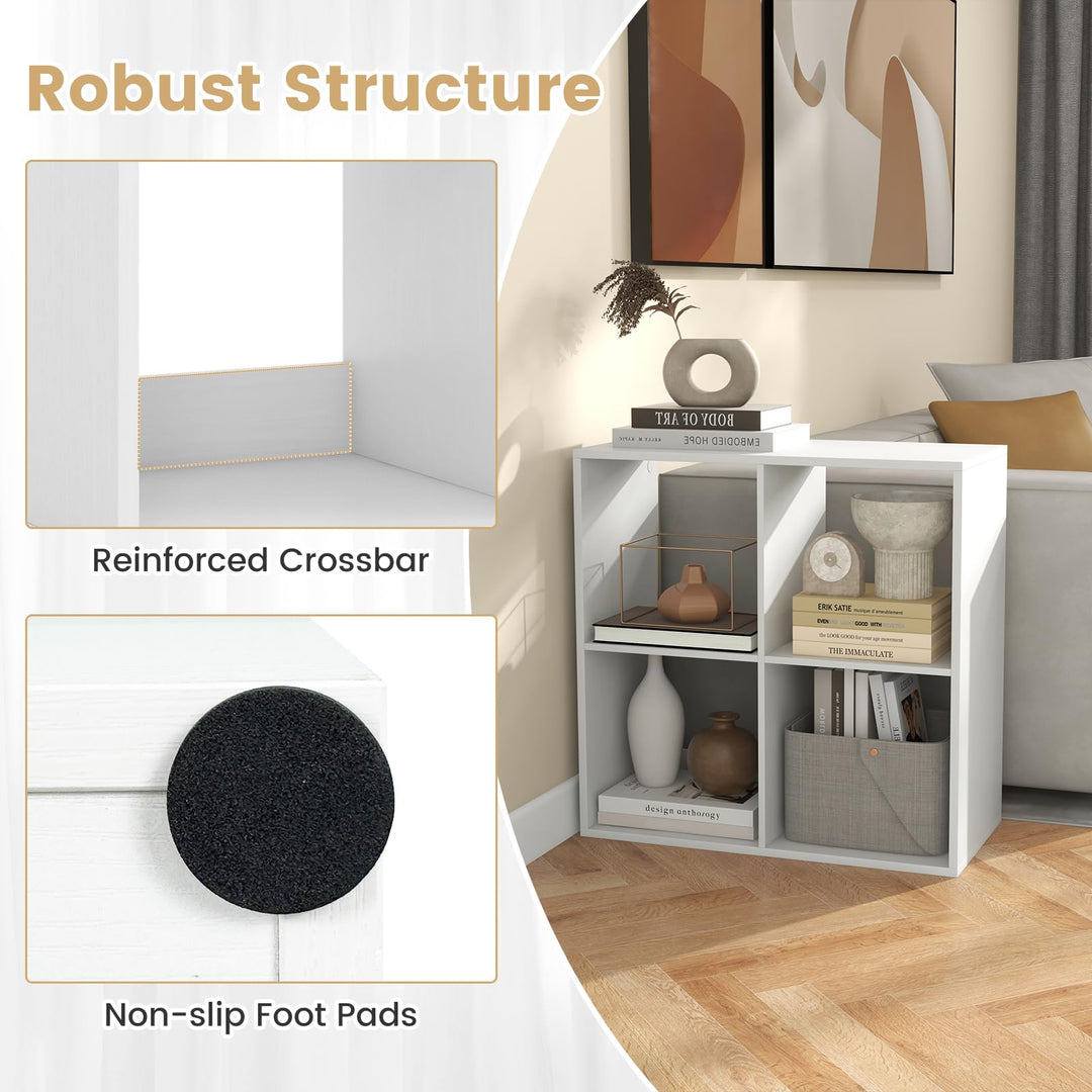 Giantex 4-Cube Bookcase, White Cubby Bookshelf w/Back Guardrail &amp; Anti-Tipping Kits