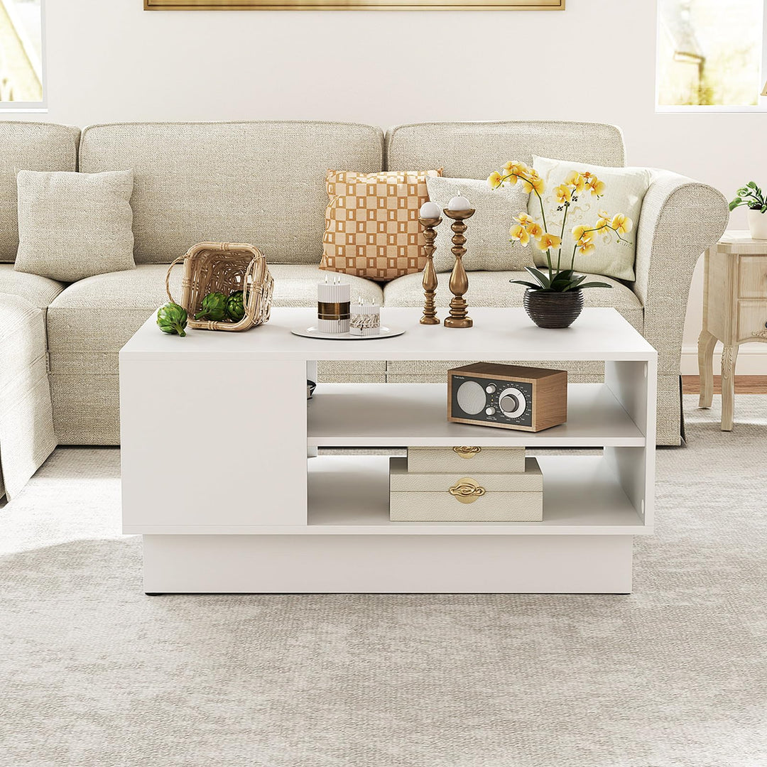 Giantex Coffee Table with Storage, Rectangle Accent Sofa Table with Shelf &amp; Elevated Base