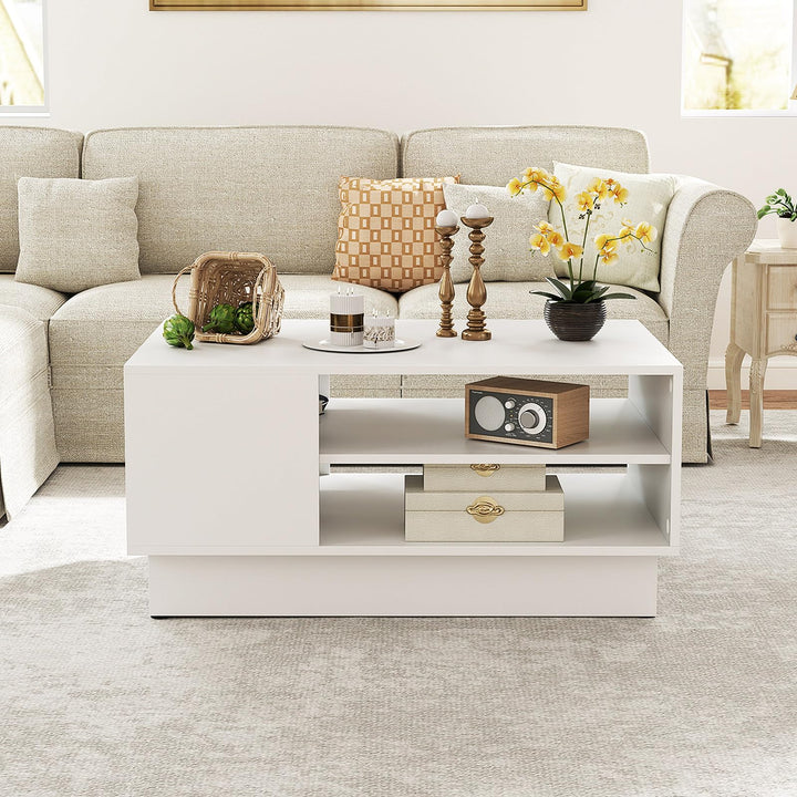 Giantex Coffee Table with Storage, Rectangle Accent Sofa Table with Shelf &amp; Elevated Base