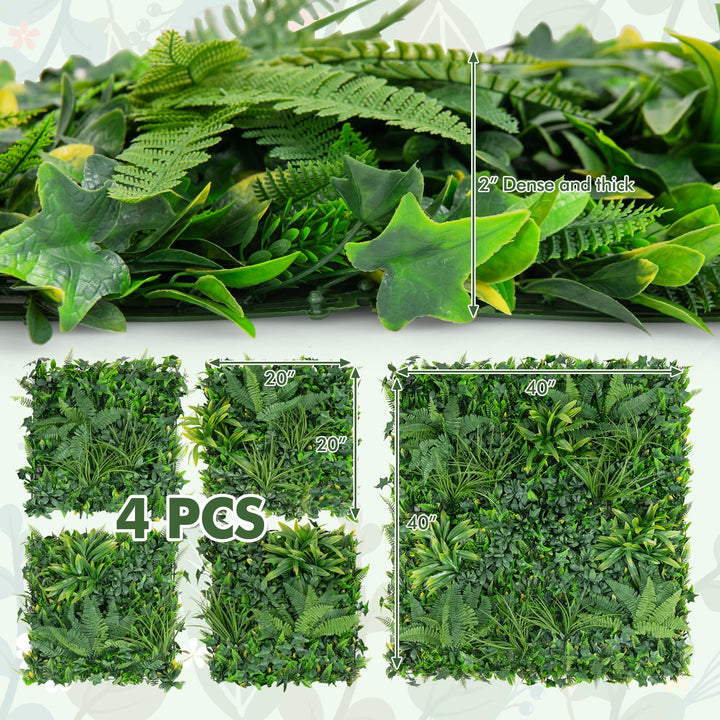Giantex Grass Wall Panels Backdrop - 4 PCS 20"x20" Artificial Tropical Boxwood Panels