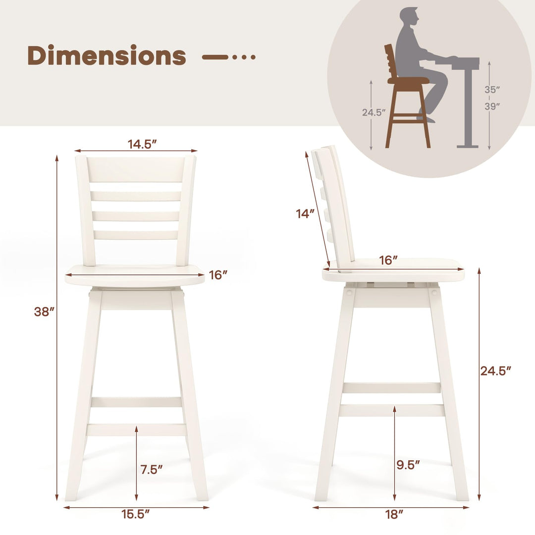 Giantex Wood Bar Stools, Swivel Counter Height Bar Stools with Slatted Hollow Back &amp; Ergonomic Contoured Seat