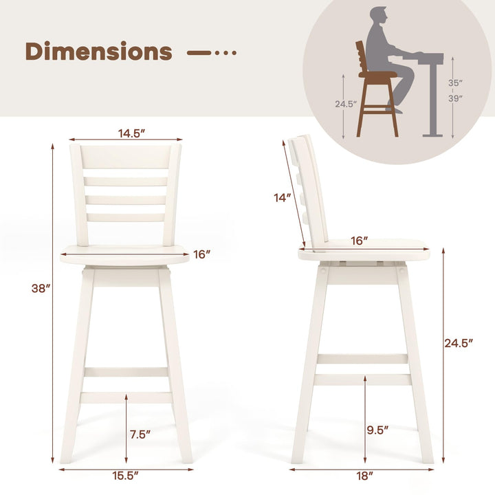 Giantex Wood Bar Stools, Swivel Counter Height Bar Stools with Slatted Hollow Back &amp; Ergonomic Contoured Seat