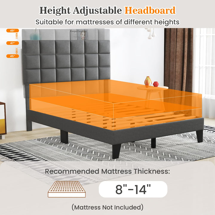 Giantex Full Size Platform Bed, Linen Fabric Upholstered Bed Frame with Adjustable Headboard &amp; Wooden Slat Support