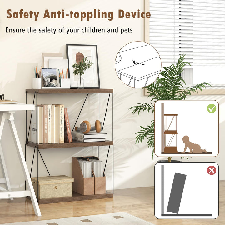 Giantex 3-Tier Open-Back Bookshelf, Freestanding Display Rack, Metal Frame Storage Shelf