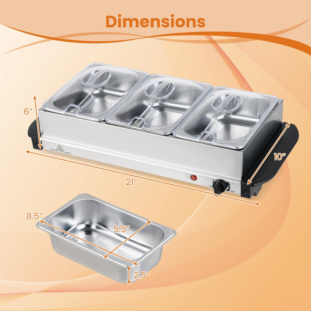 Giantex Electric Buffet Server &amp; Warming Tray 3 Stainless Steel Pans with Lids
