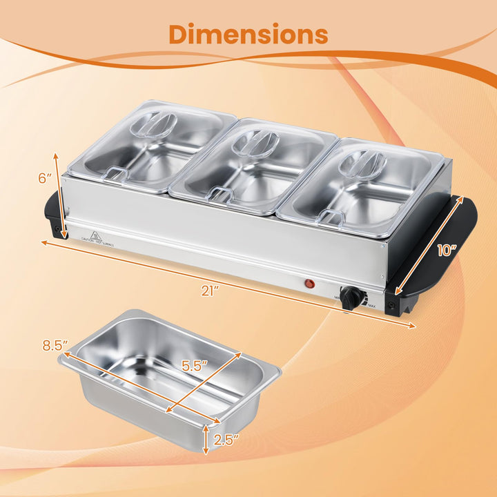 Giantex Electric Buffet Server &amp; Warming Tray 3 Stainless Steel Pans with Lids