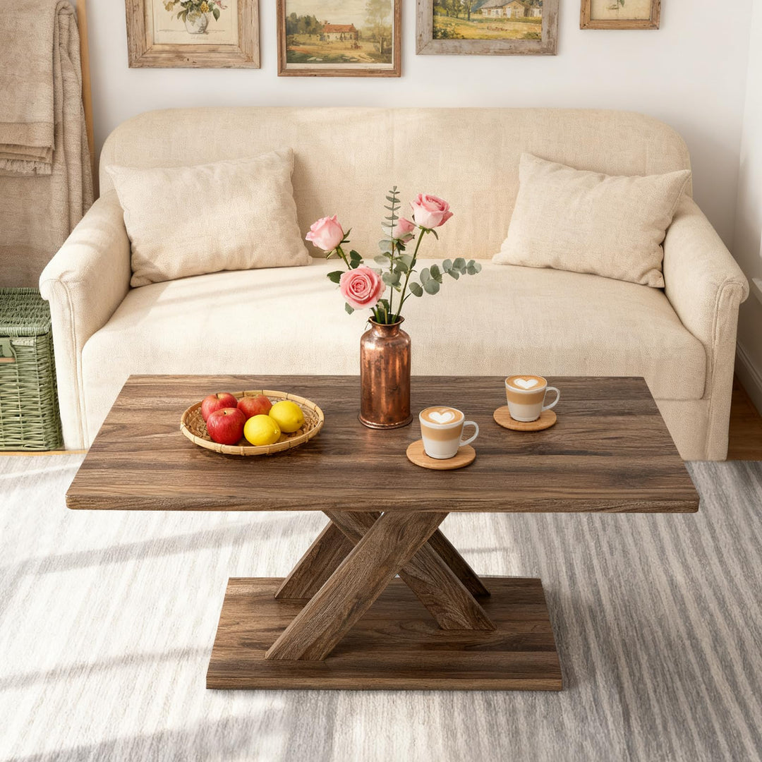 Giantex 37.5 Inch Wood Living Room Table with Stable Base &amp; Rubber Wood Connection